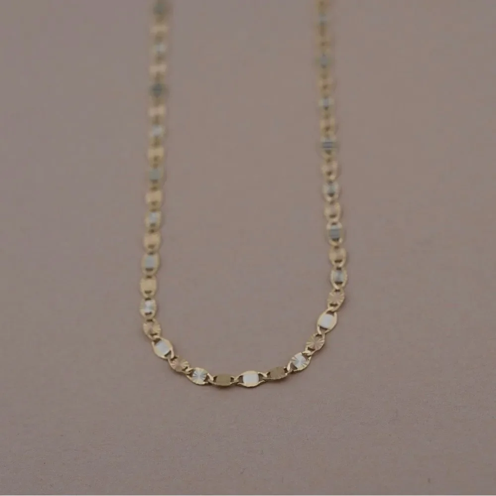 14k REAL Gold Solid 3 mm Tri color Valentino Chain Necklace